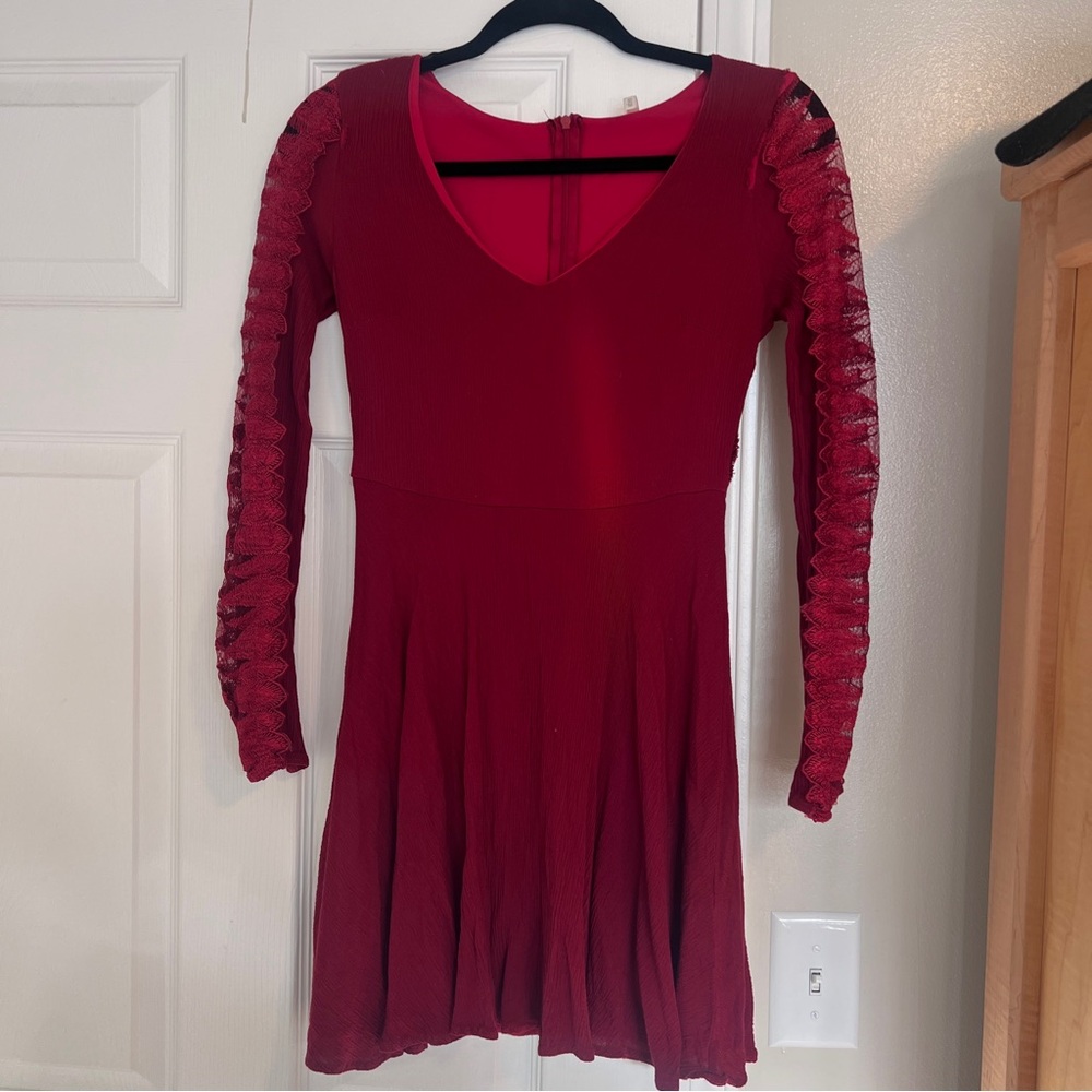 Sage Deep Red Long Sleeve Dress